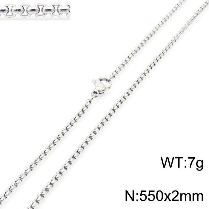 Women's & Men's Stainless Steel Square Pearl Chain Titanium Card Necklaces