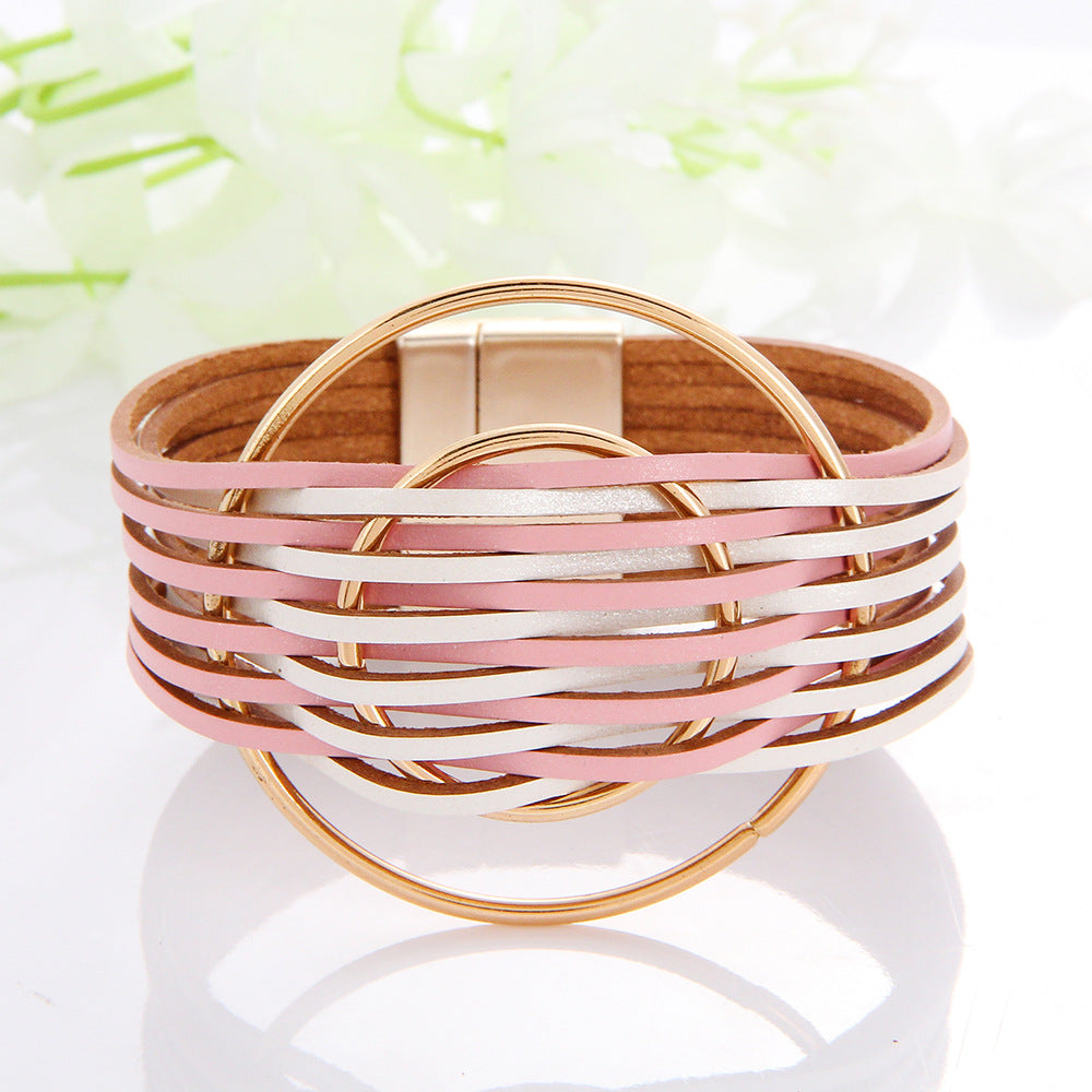 Women's Bohemian Two Colors Double Accessories Leather Rings