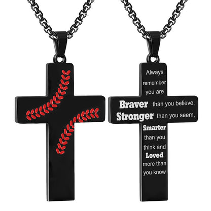 Baseball Boy Cross Stainless Steel Religious Pendants