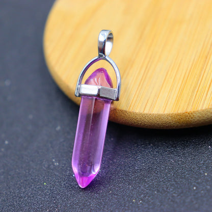 Natural Stone Crystal Hexagon Prism Bullet Pendants