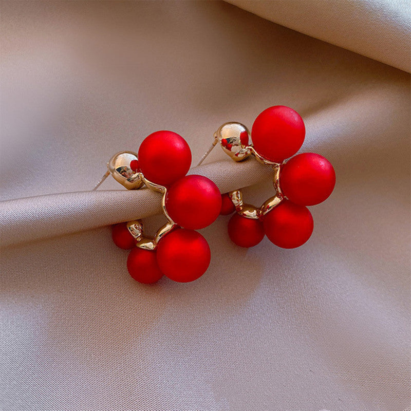 Sier Needle Red Bell Ear Female Earrings