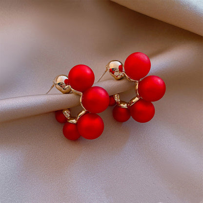 Sier Needle Red Bell Ear Female Earrings