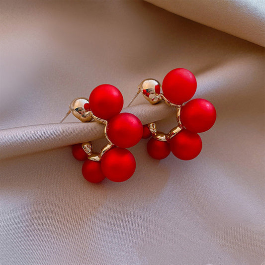 Sier Needle Red Bell Ear Female Earrings