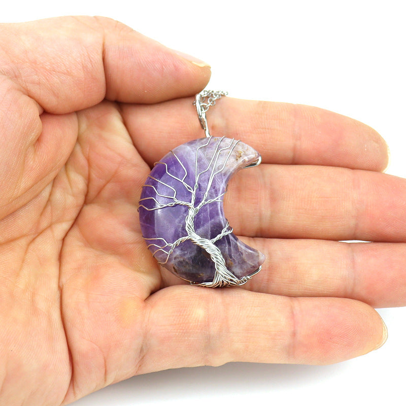 Winding Moon Natural Stone Amethyst Lucky Necklaces