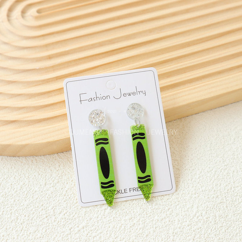 Teacher's Day Acrylic Color Crayon Personality Earrings