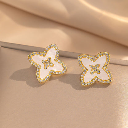 Fashionable Clover Zircon Flower Love Bear Ear Earrings