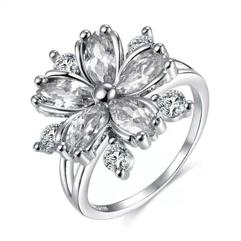 Fashion Personality Copper Inlaid Zircon Flower Rings