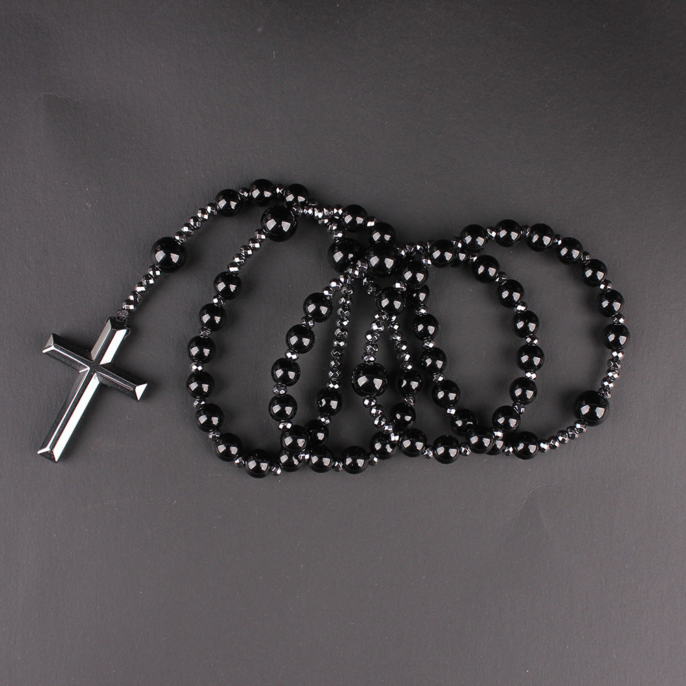 Men's Summer Black Natural Round Beads Long Chain Necklaces