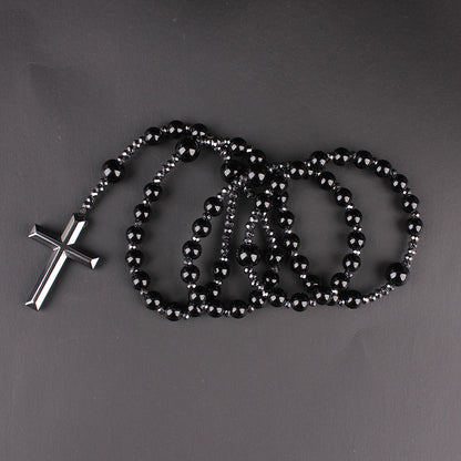 Men's Summer Black Natural Round Beads Long Chain Necklaces