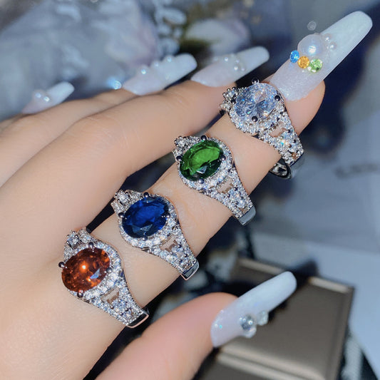 Elegant Bright Ruby Female Gold-plated Green Pointed Rings