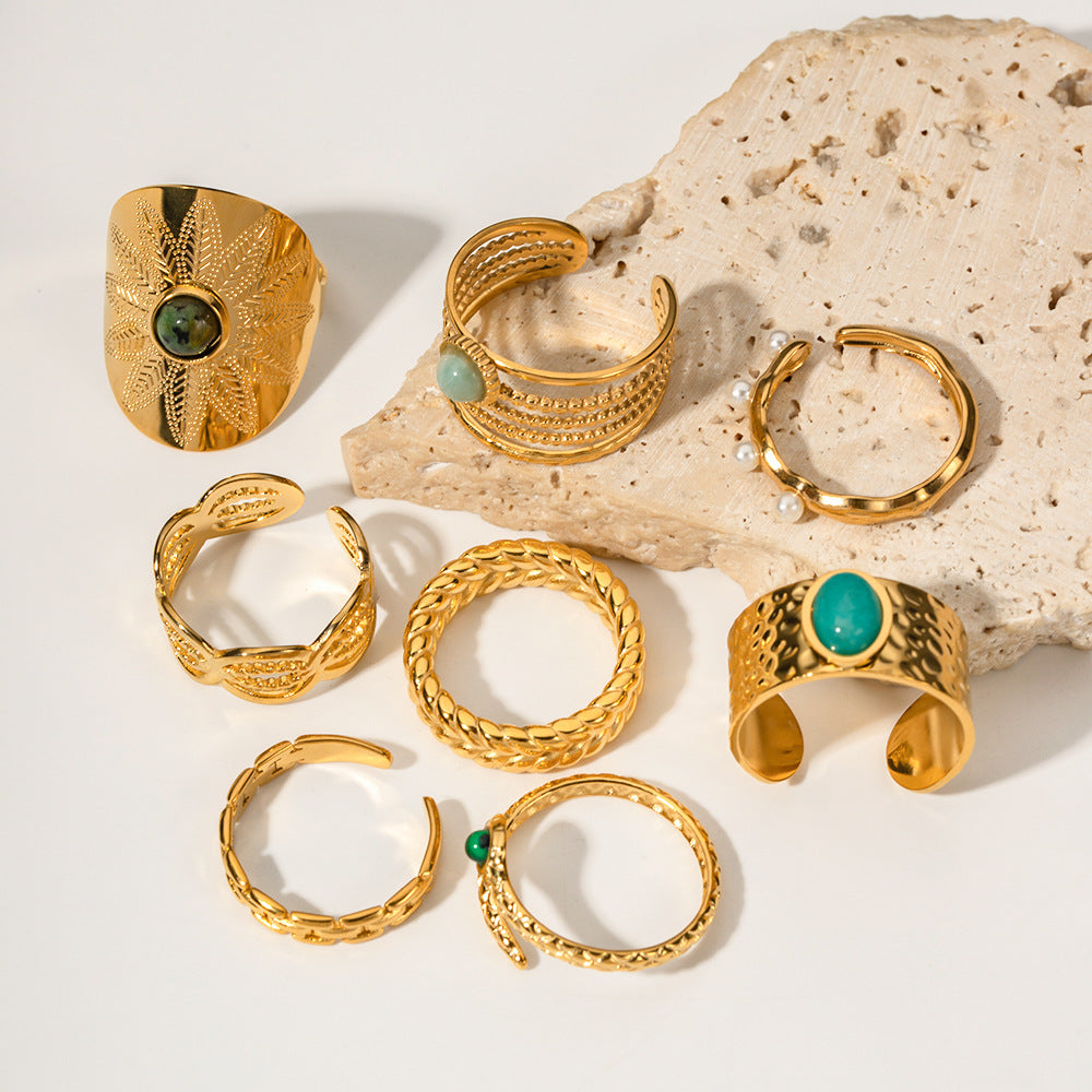 Natural Stone Blue Ite Malachite Creative Rings