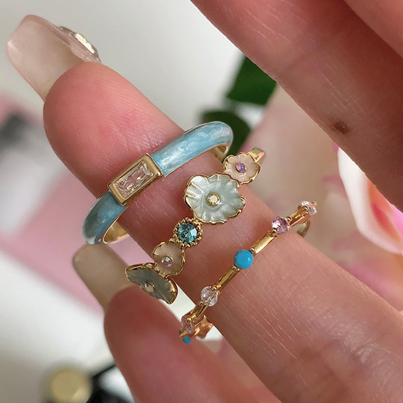 Women's Dripping Zircon Flower Open Light Luxury Rings