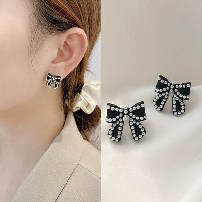 Sier Needle Fashion Bowknot Pearl Creative Earrings