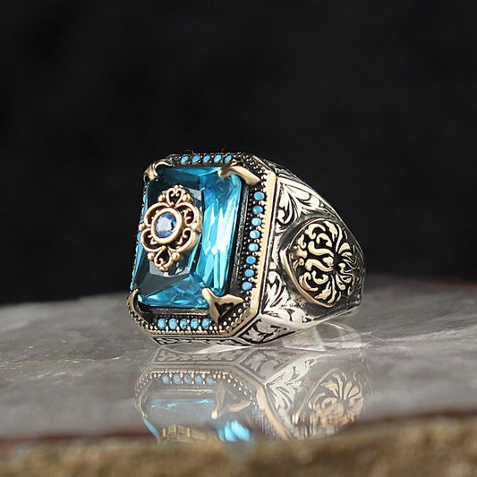 Women's & Men's Retro Ethnic Style Texture Inlaid Sea Rings