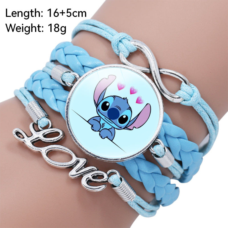 Cartoon Star Stitch Time Stone Leather Bracelets