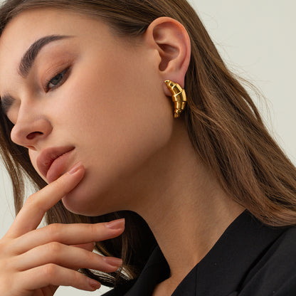 Gold Stainless Steel Oversized Claw Bag Earrings