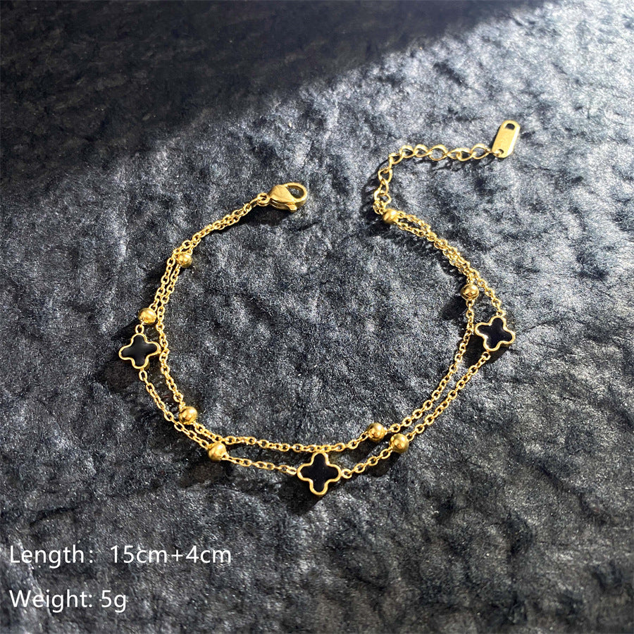 Simple Golden Clover Roman Digital Titanium Bracelets