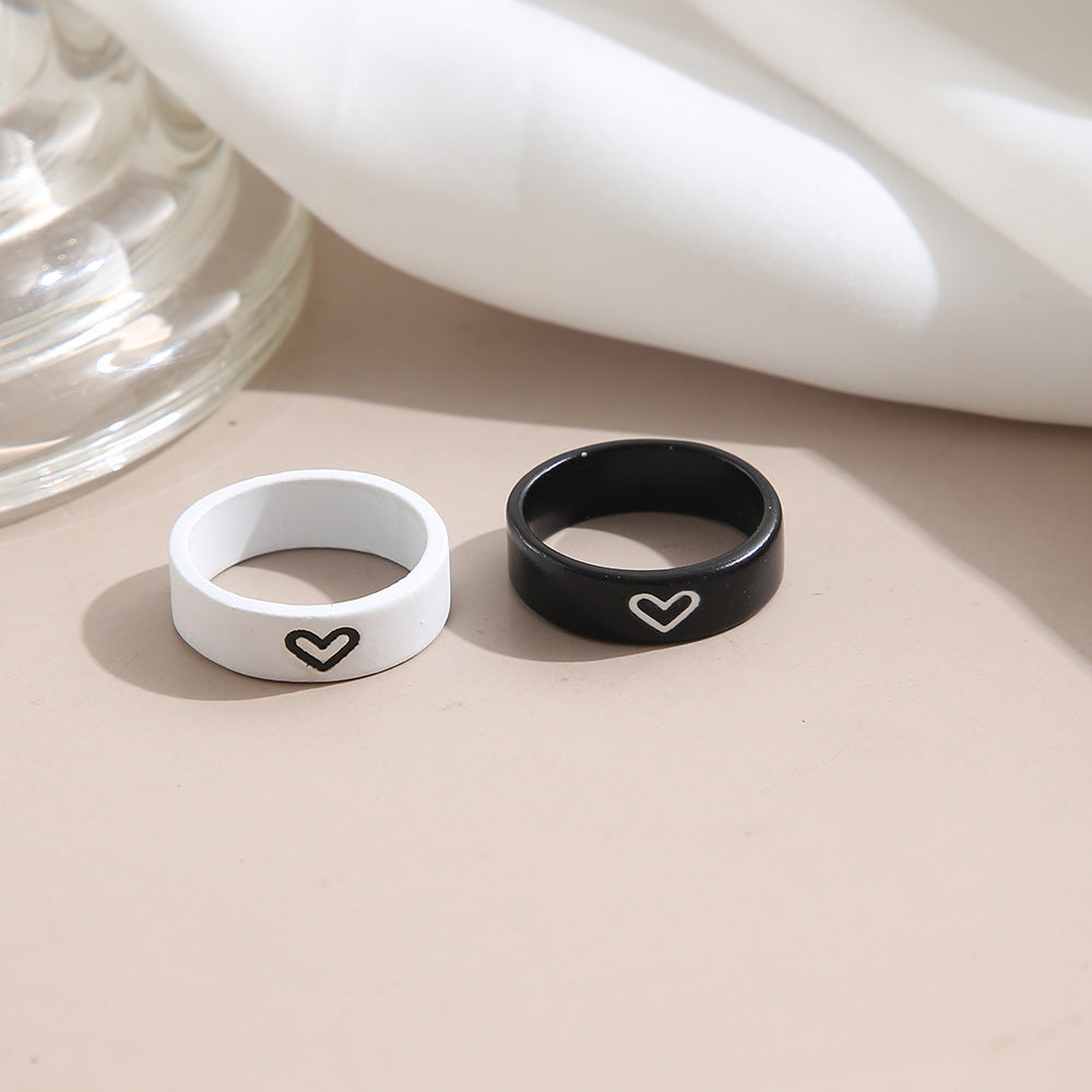 Women's Girlfriends Cute Contrast Color Black White Rings