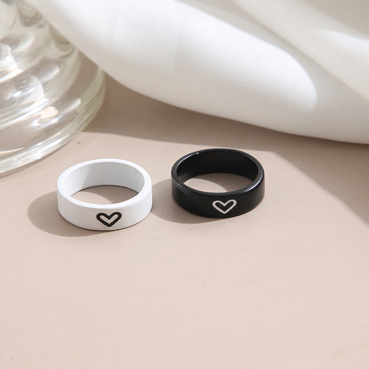 Women's Girlfriends Cute Contrast Color Black White Rings