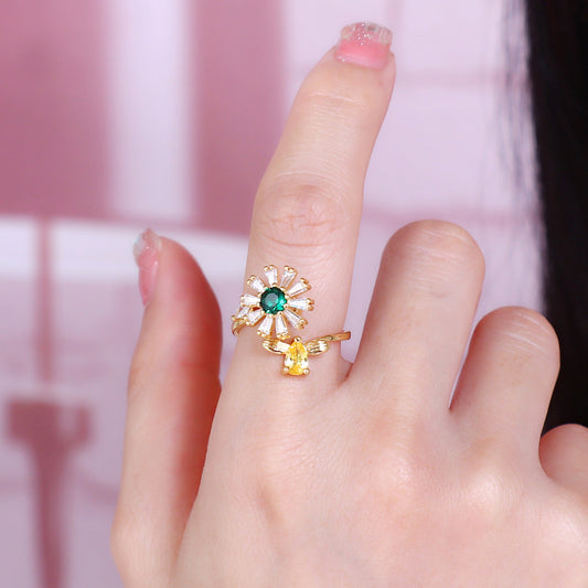 Beautiful Adjustable Sunflower Spinning Simple Fashion Rings