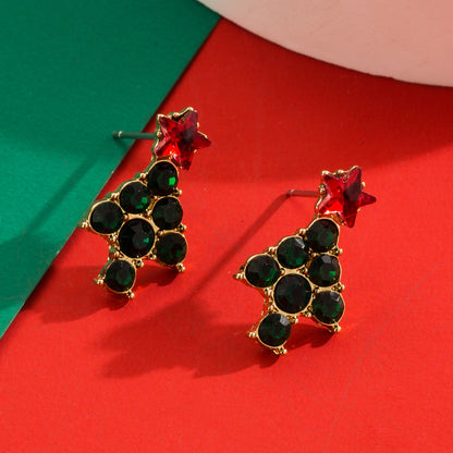 Christmas Fashion Elk Tree Rhinestone Three-dimensional Earrings