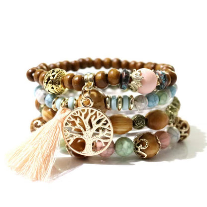 Style Wooden Bead Beaded Elastic String Bracelets