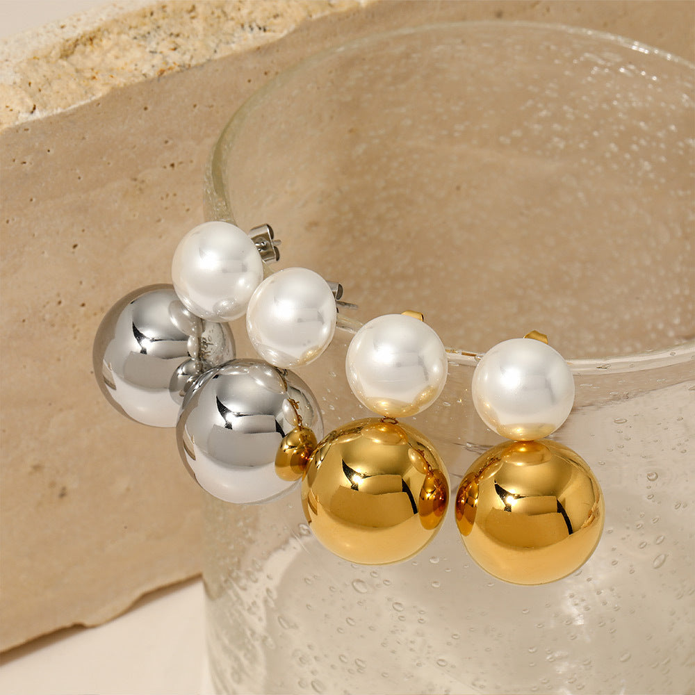 Women's Pearl High Sense Stainless Steel Ball Earrings