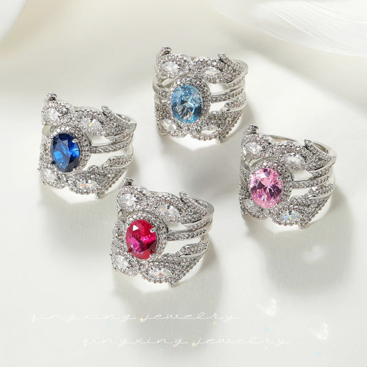 Women's Red Corundum Luxury High-grade Diamond Navy Rings