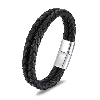 Men's Leather Black Stainless Steel Simple Bracelets