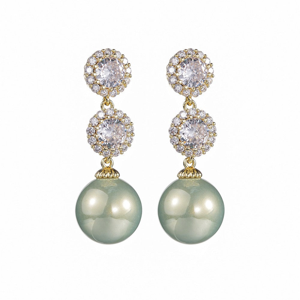 Large Zircon Pearl Group Design Ear Clip Earrings