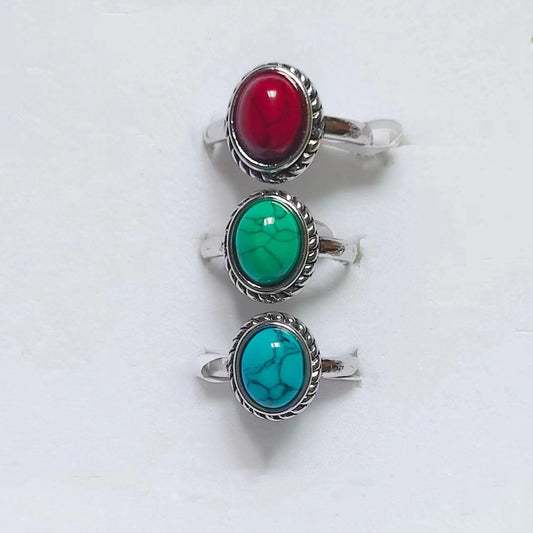 Simple Thread Flower Fine Sier Inlaid Turquoise Fashion Rings