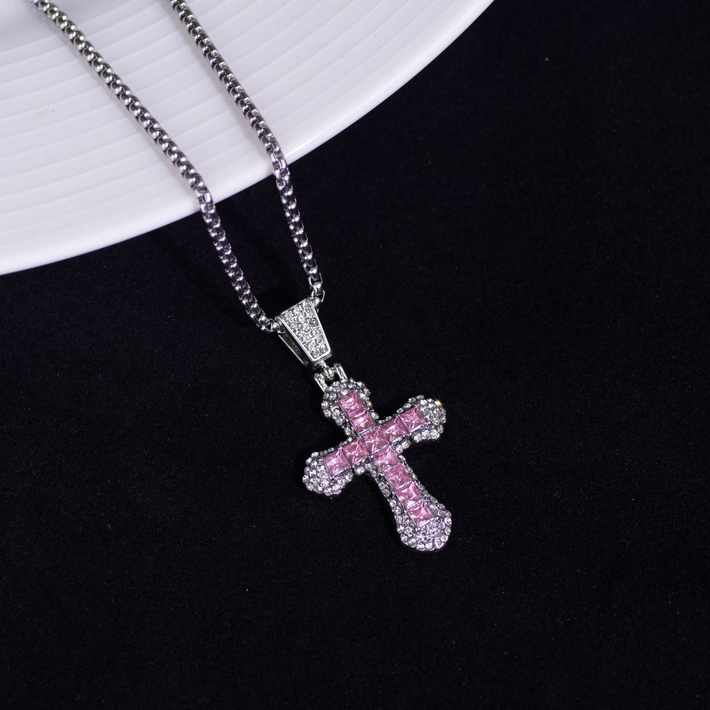 Full Diamond Cross Zircon Hip Hop Trend Personality Sweater Necklaces