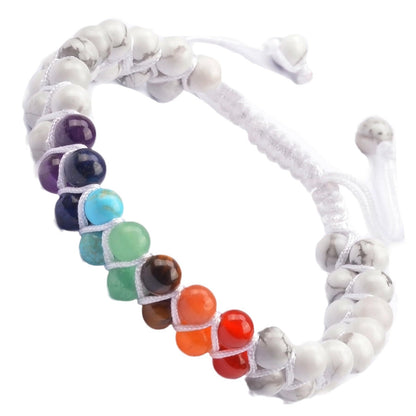 Women's Hand-woven Yoga Inspirational White Turquoise Double Bracelets