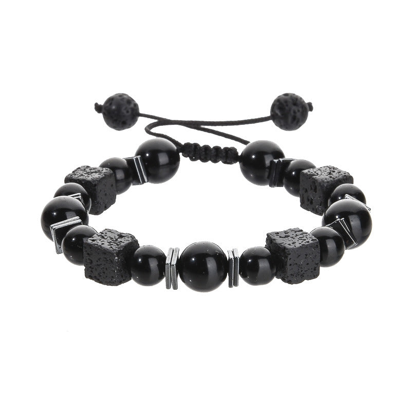 Men's Vintage Square Volcanic Rock Superman Obsidian Bracelets