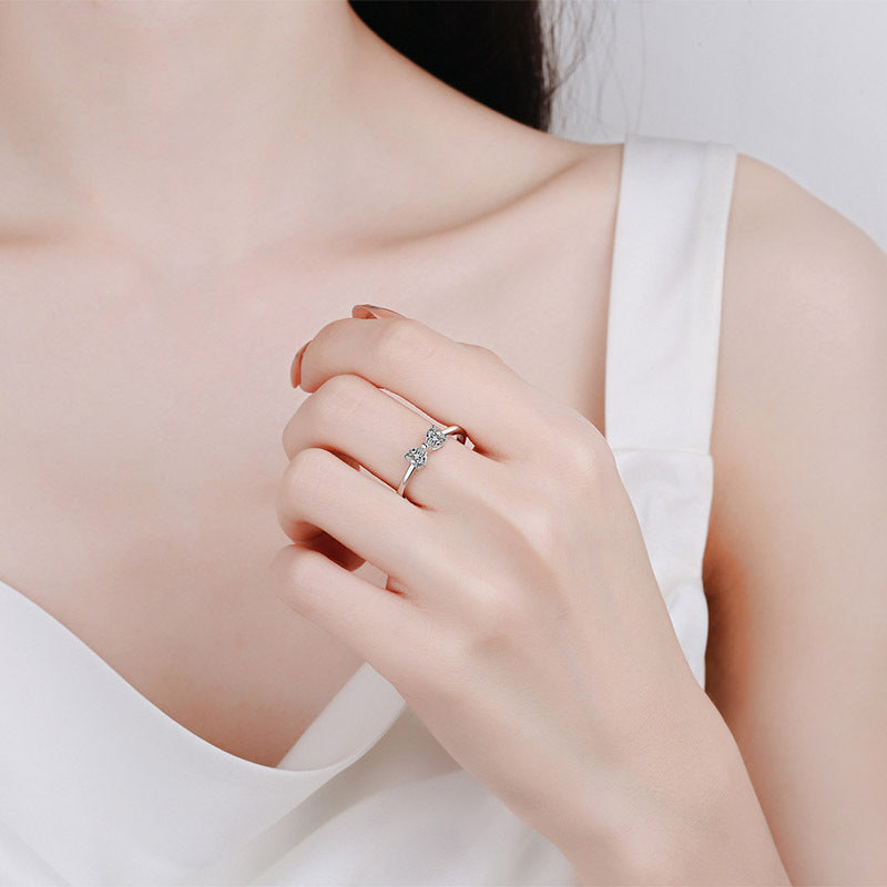 Sterling Sier Female Moissanite Heart-to-heart Seal Rings