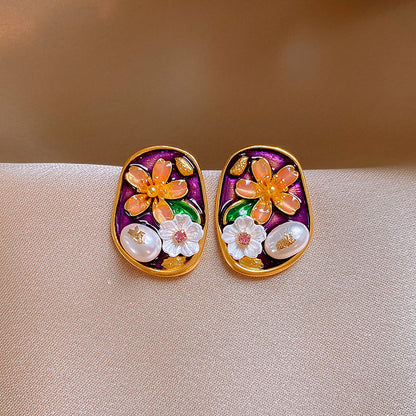 Women's Enamel Oil Painting Style Light Luxury Earrings