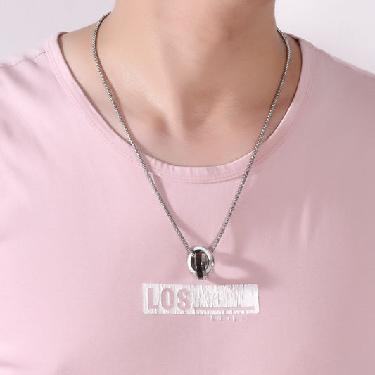 Men's Titanium Steel Double Hipster Unique Crystal Long Pendants