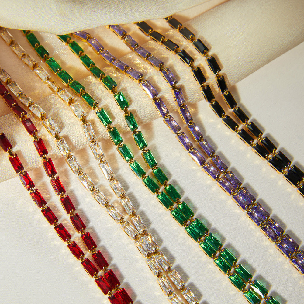 Single Row Diamond Titanium Steel Inlaid Color Necklaces