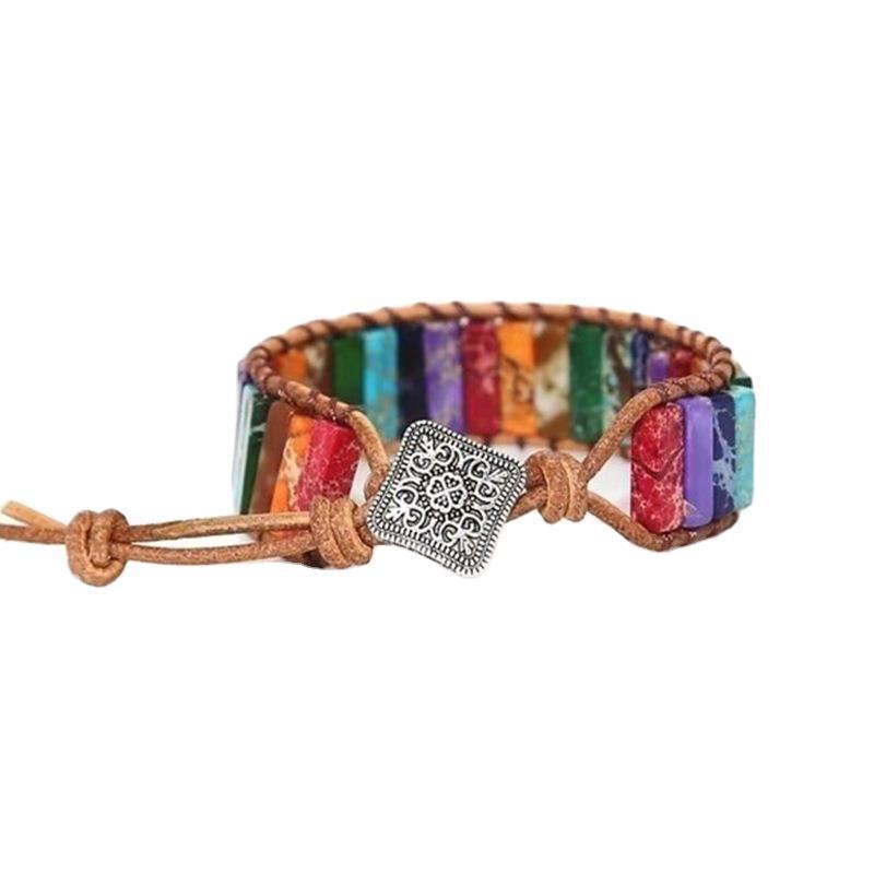 Colorful Emperor Stone Hand-woven Cowhide String Bracelets