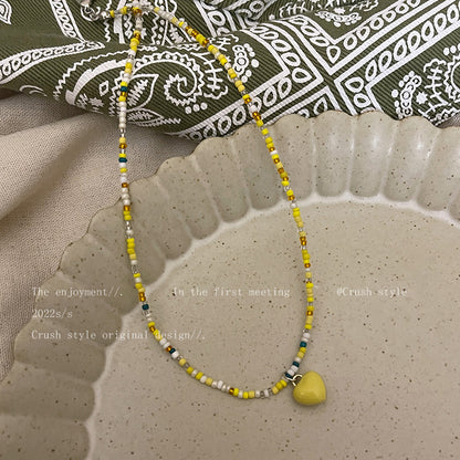 Mori Heart-shaped Beaded Cute Sweet Temperament Necklaces