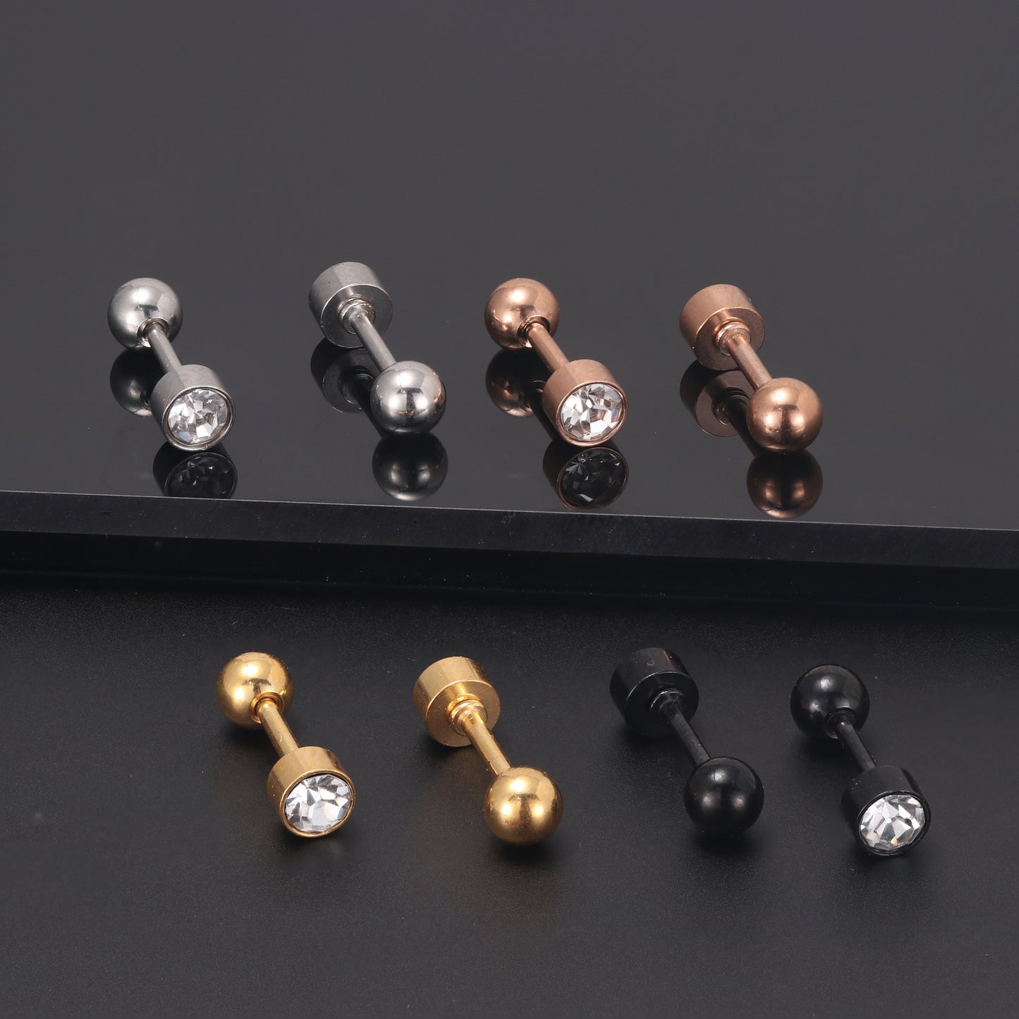 Single Diamond Ear Bone Female Titanium Ball Rose Gold Earrings