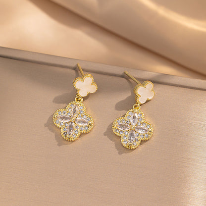 Fashionable Clover Zircon Flower Love Bear Ear Earrings