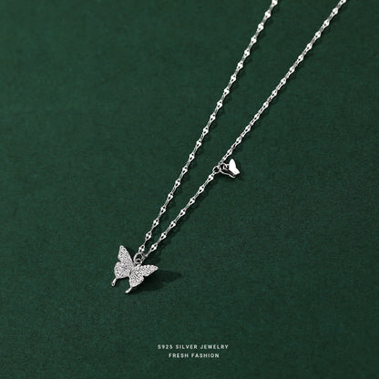Women's Sterling Sier Diamond Inlaid Butterfly Double Light Necklaces