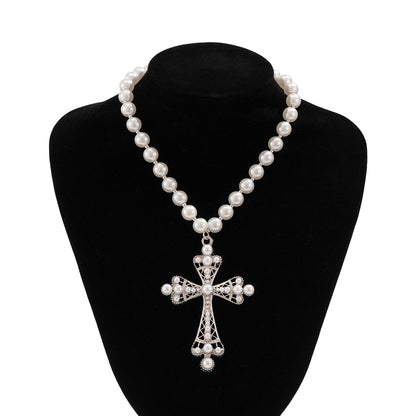 Ornament Fashion Imitation Pearl Cross Collar Geometric Necklaces