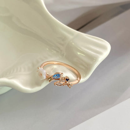 High Sense Color Zircon Flower Female Open Rings