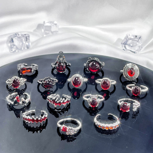 Red Gemstone Open Female Cold Exquisite Rings