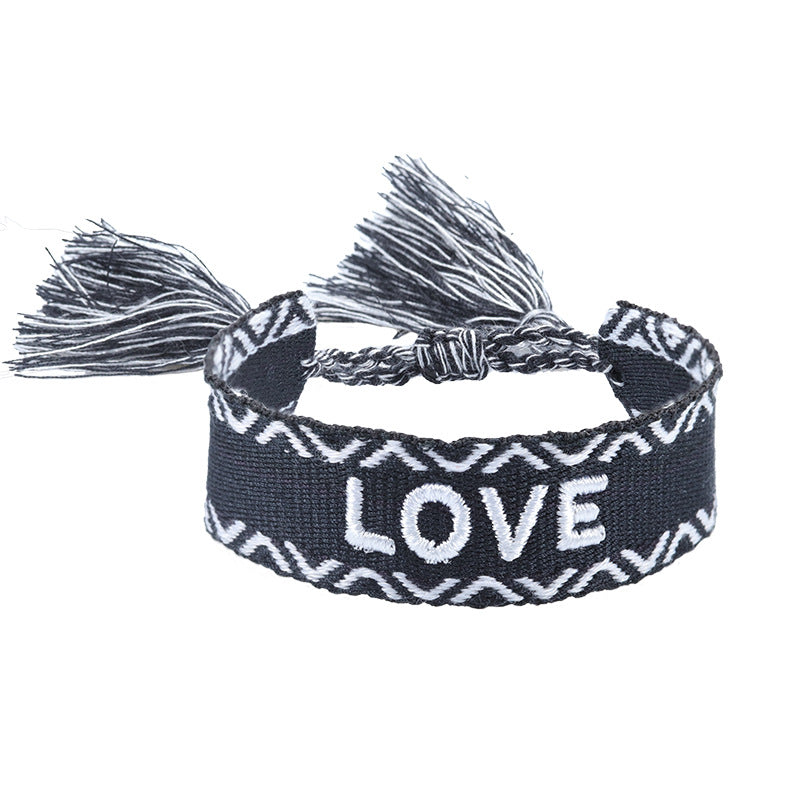 Women's & Men's Couple Letter Embroidery Wrist Strap Tassel Bracelets