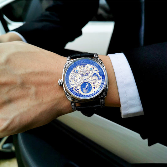 Men's Automatic Watch Transparent Luminous Moon Phase Mechanical Watches