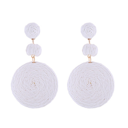 Bohemian Raffia Round Summer Beach Vacation Earrings