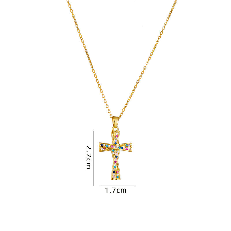 Titanium Steel Female Inlaid Color Zircon Necklaces